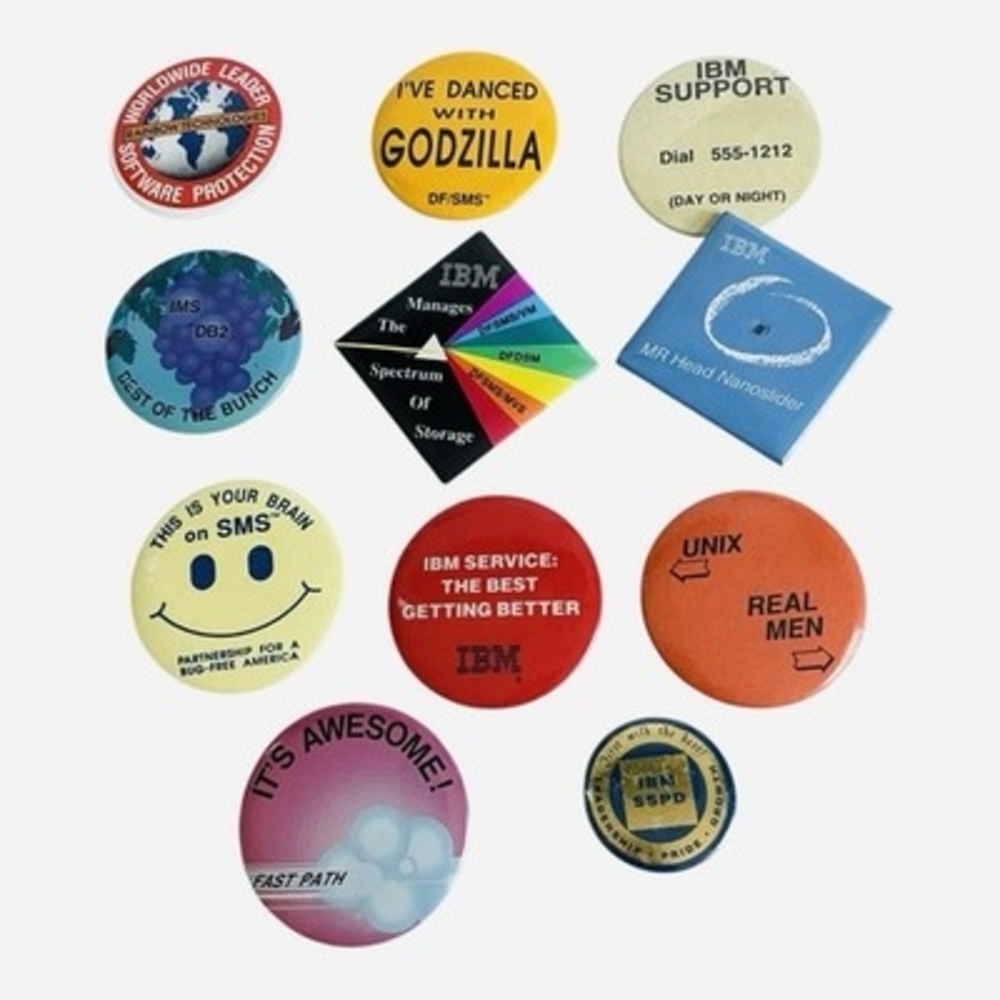 Lot 11 Vintage IBM Software Promo Buttons Pins Brooches Rare Collectible VG
